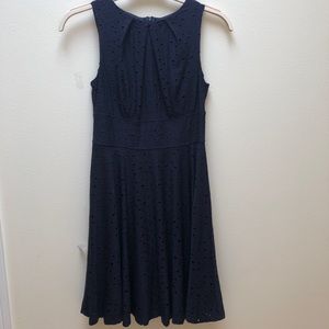 Navy petite eyelet fit and flare sleeveless dress